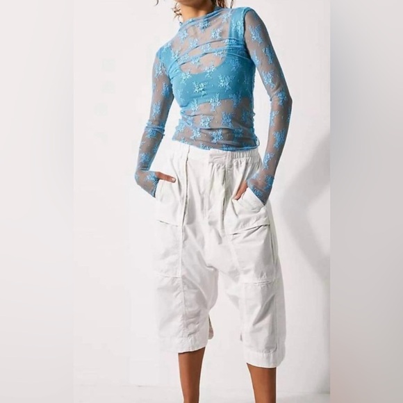 Free People Intimately Lady Lux Sheer Blue Lace Layering Top, NWOT, Women’s XS - Picture 4 of 8